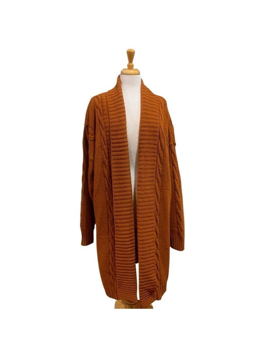 Vntg 90’s volup Knitmakers Open Front Cable Knit Cardigan - Rust sz 1X